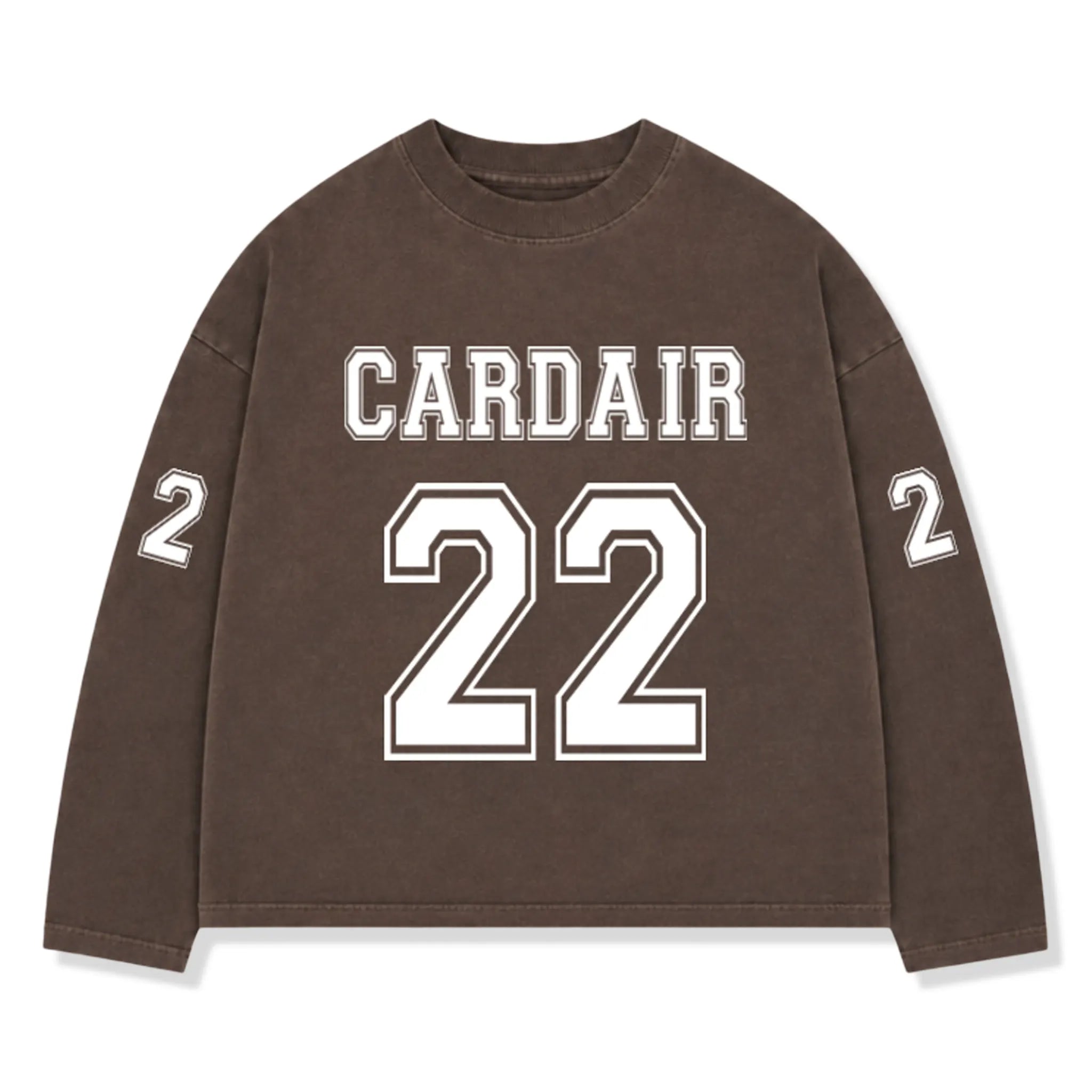 Front View of Cardair Varsity L/S Brown T-Shirt